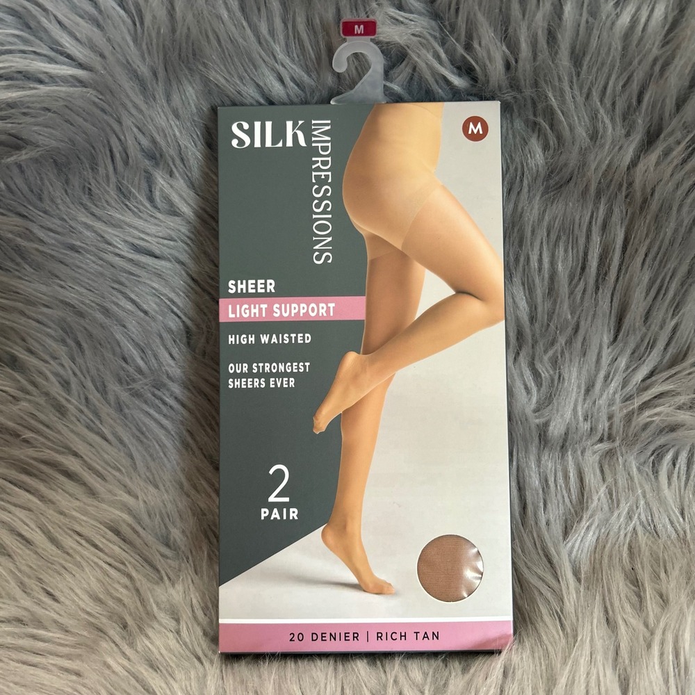 Silk Impressions Sheer Light Support Womens Size Medium Rich Tan High Waisted